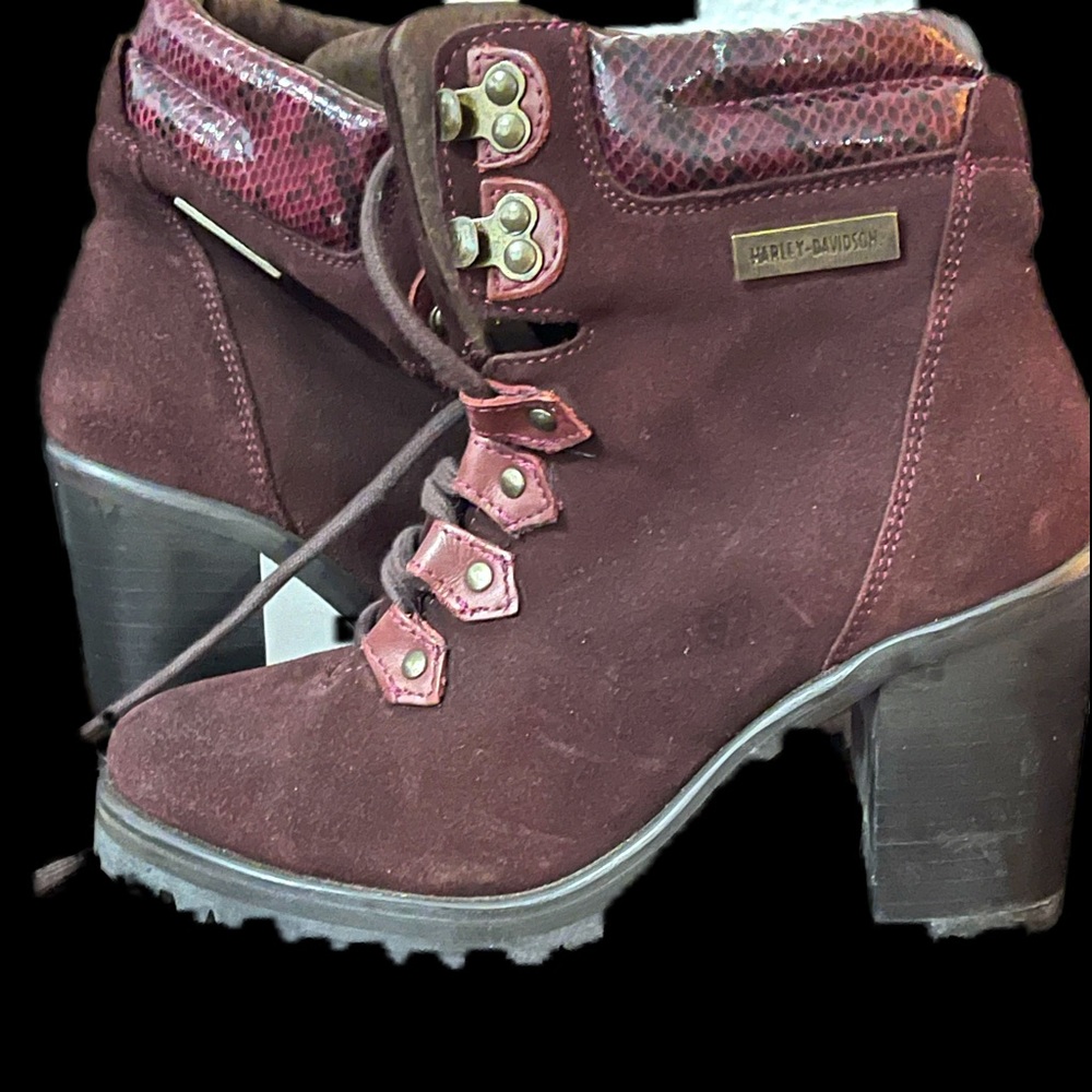 Maroon Harley Davidson maroon ankle boots